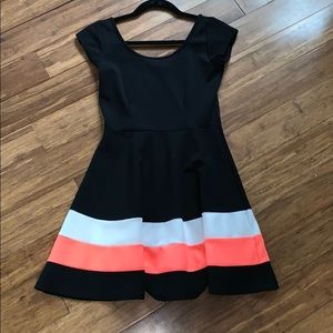 Black, pink, and white dress